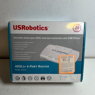 USRobotics 9107A White ADSL2+ 4-Port Retro Modem Router with USB Print Server