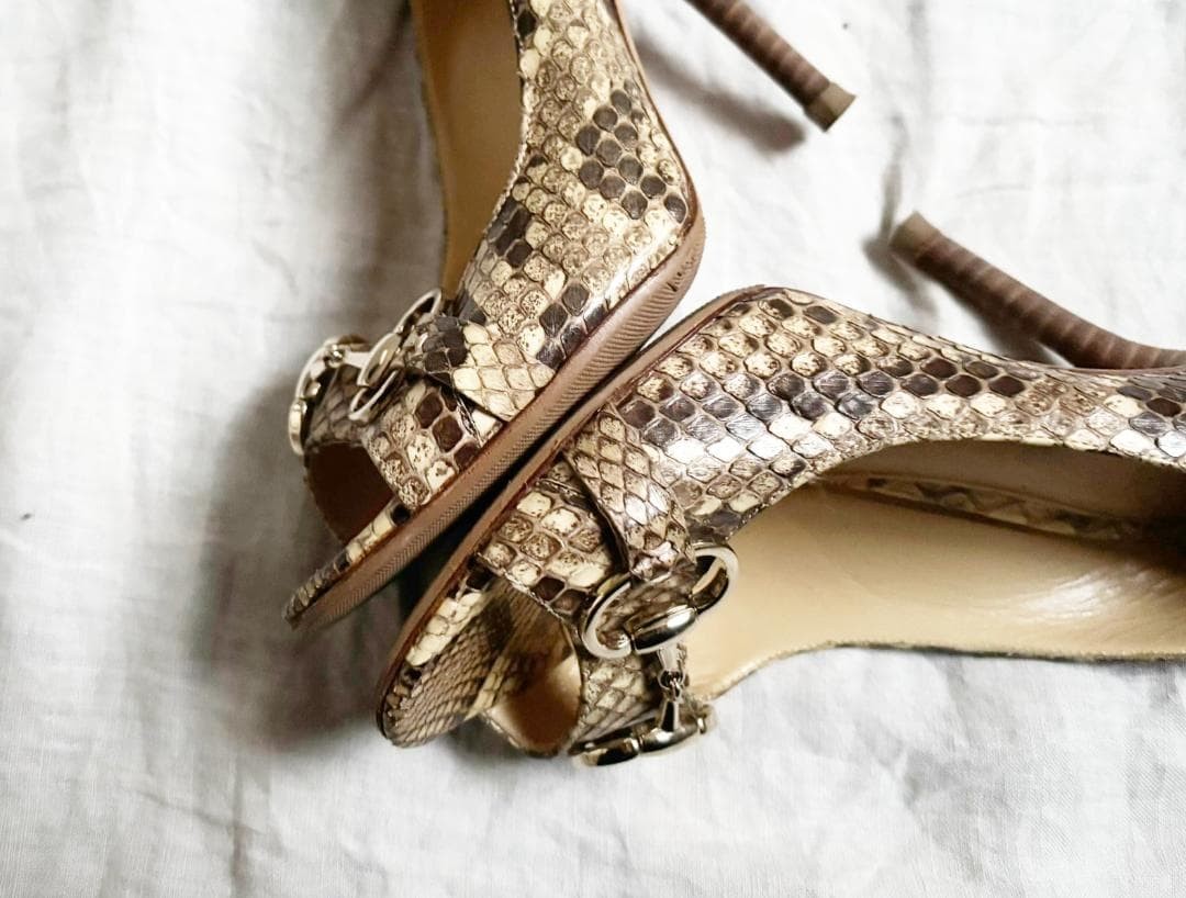 Rare GUCCI Python Pattern Open Toe Heels 35C US 5 - image 7