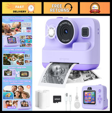Instant Print Camera for Kids, 2.4" Screen, Portable Toy Gift for Ages 3-12, Pur