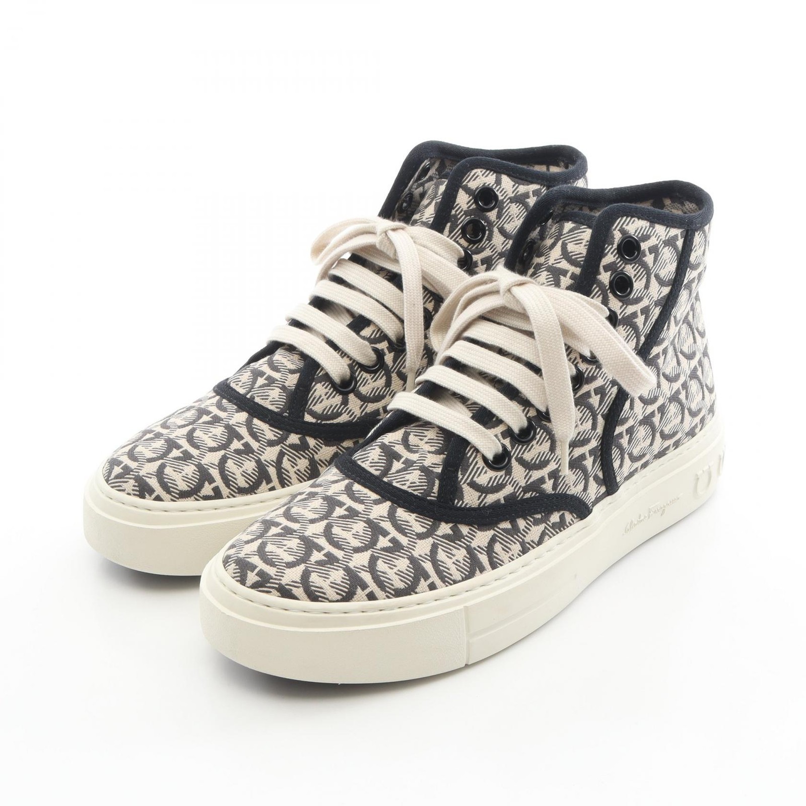 Salvatore Ferragamo Gancini high-top Sneakers Shoes #5 1/2 canvas Beige BK Used