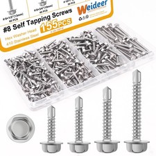 155pcs 8 10Self Tapping Screws Sheet Metal Screws 410 Stainless Steel Hex Wa...