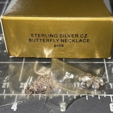 1999 New Sealed Sterling Silver Butterfly Pink Necklace CZ Stones