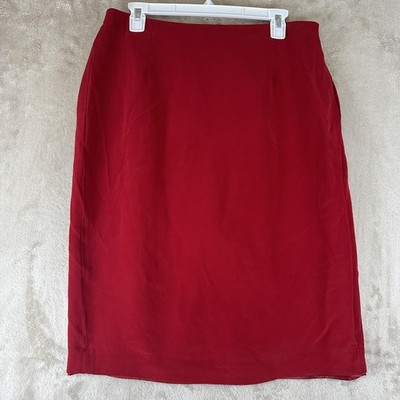 Josephine Chaus Skirt Womens 16 Red Silk Straight Midi Lined Workwear Office