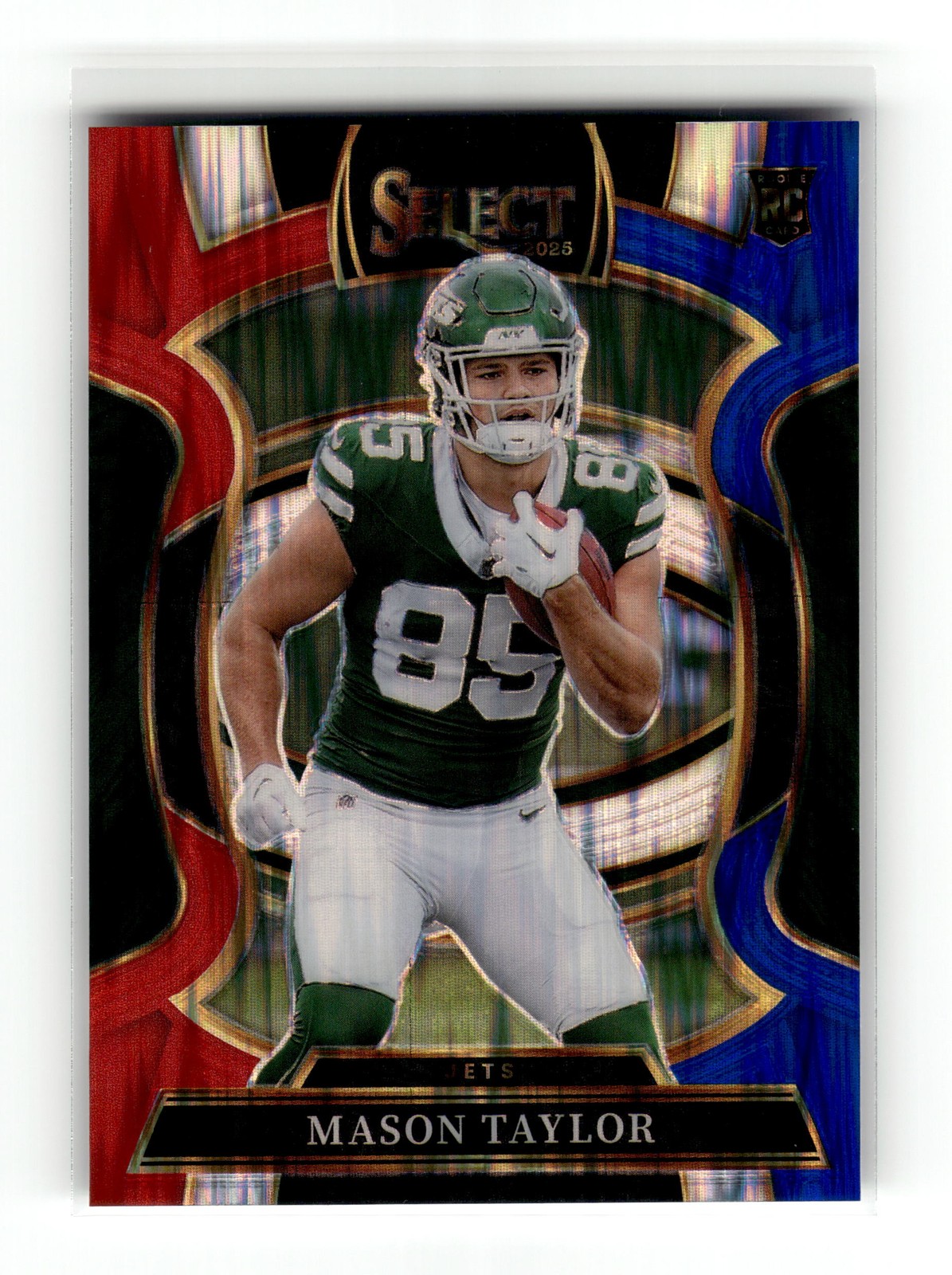 Mason Taylor 2025 Panini Select #76 Rookie Jets Red and Blue Prizm Shock RC