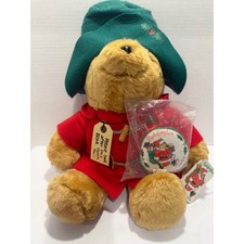 Vintage Paddington Bear Plush Christmas 1994 Kids Gifts Red Coat Green Hat 89350