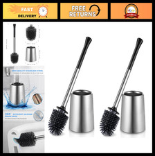 Toilet Bowl Brush Holder Set - 2 Pack Silicone Stainless Steel Deep Clean Brus