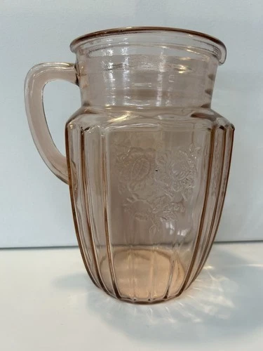 Vintage Anchor Hocking Mayfair Open Rose Pink Depression Glass Pitcher 80 oz 8.5