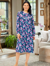 Lanz Nantucket Rose Cotton Flannel Nightgown, 44 Inch, Navy