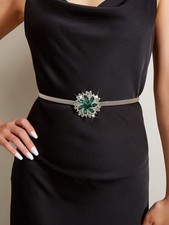 Silver Rhinestone Flower Waist Belt For Dresses Jeans Party Size 80 90