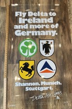Original DELTA AIR LINES Vintage Travel Poster 24x48 Ireland Germany CLEAR 1980s