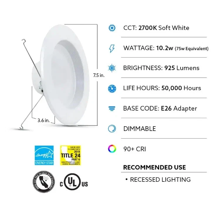 6-Pack Feit Electric 5/6 in Integrated LED Retrofit Recessed Light Trim Dimmable - Image 2 of 4