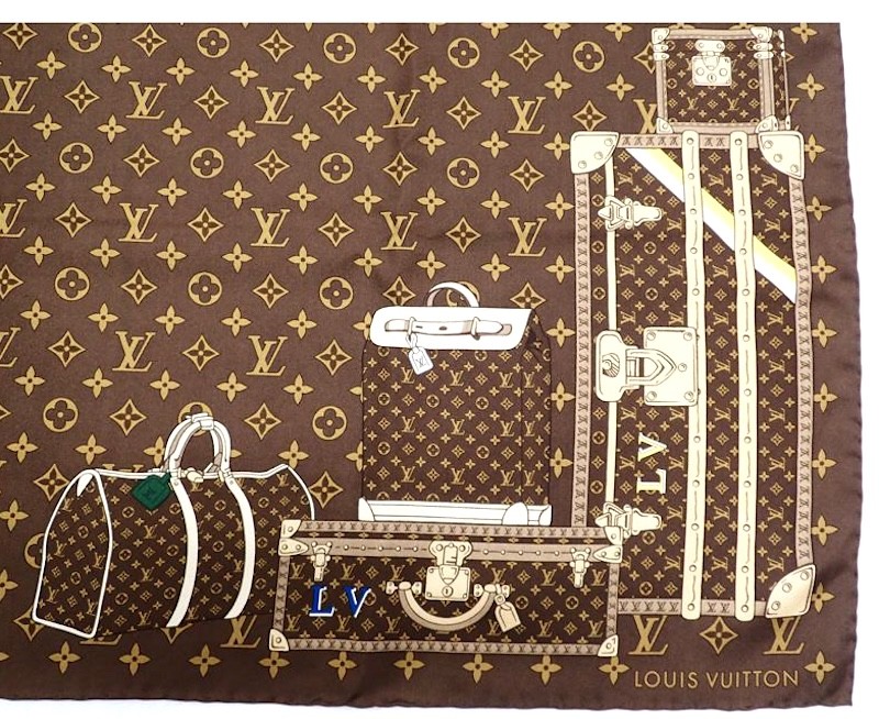 Louis Vuitton Scarf Stole Carre Monogram Trunk Bag M72233 Brown