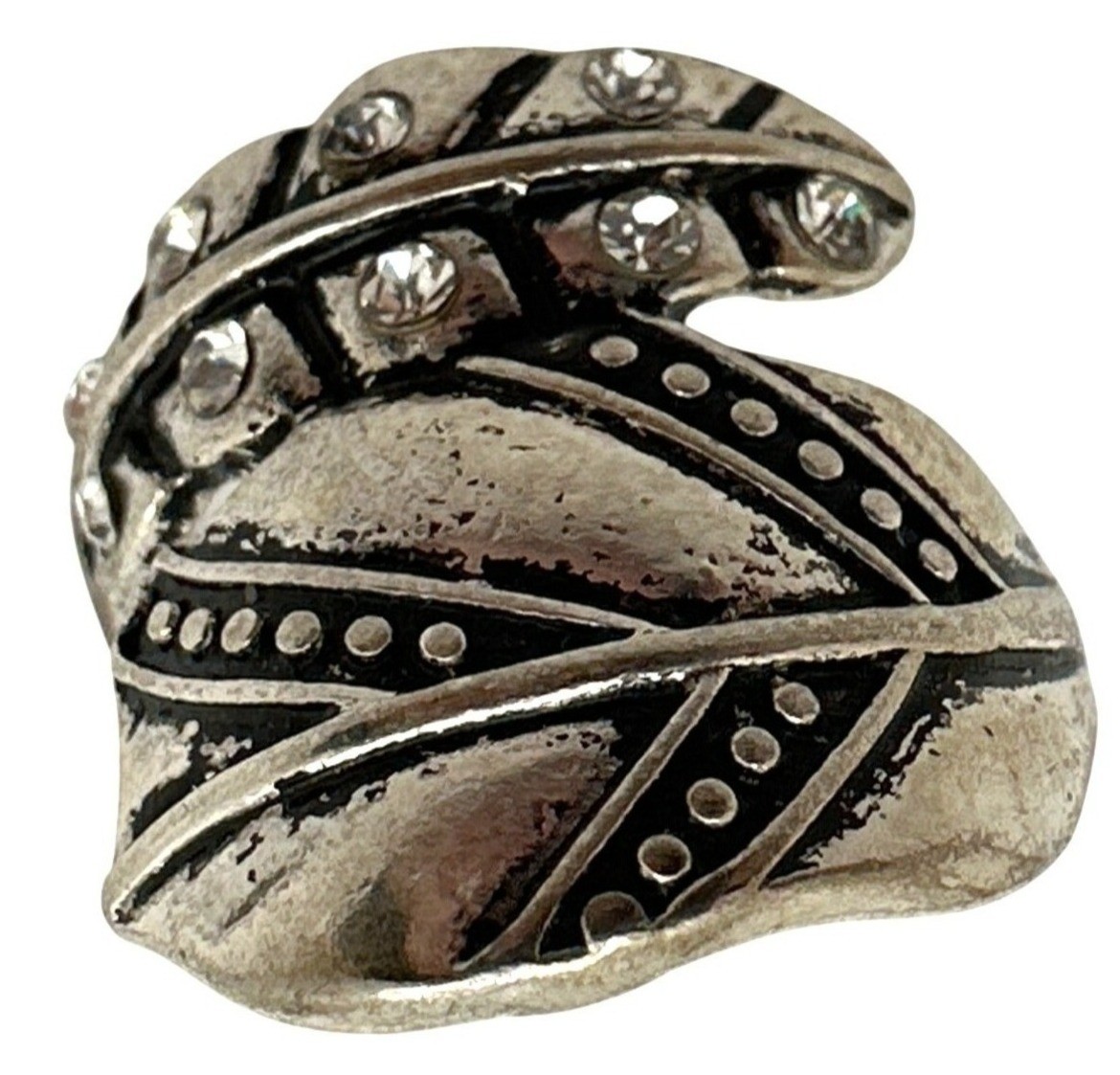 Boho Chic Leaf Motif Wrap Ring Distressed Silver … - image 1