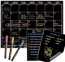 Magnetic Monthly Chalkboard Calendar for Refrigerator Black with Markers