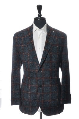 LBM 1911 Brown on Grey Check Long Island Dandy Jacket Blazer 34546
