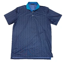 Greyson Golf Shirt Polo River Wild Print M Flacon Blue Polyester MSRP $118