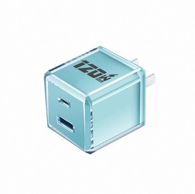 120W USB Wall Charger | 2-Port USB-A/USB-C Cube Fast Charging Plug, BLUE / PINK
