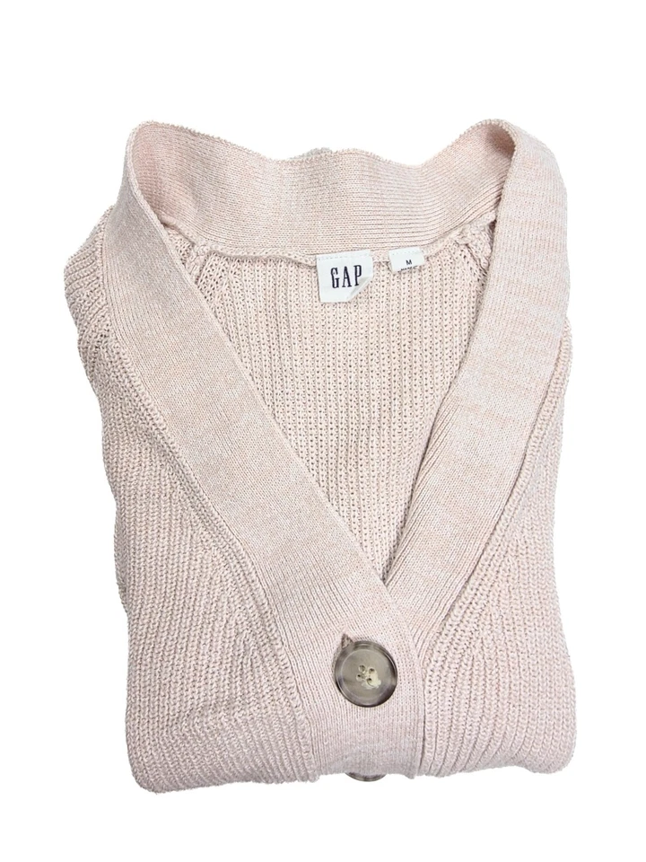 Cárdigan para mujer GAP rosa beige grueso tejido botón delantero cuello en V talla mediana Foto 3 de 4