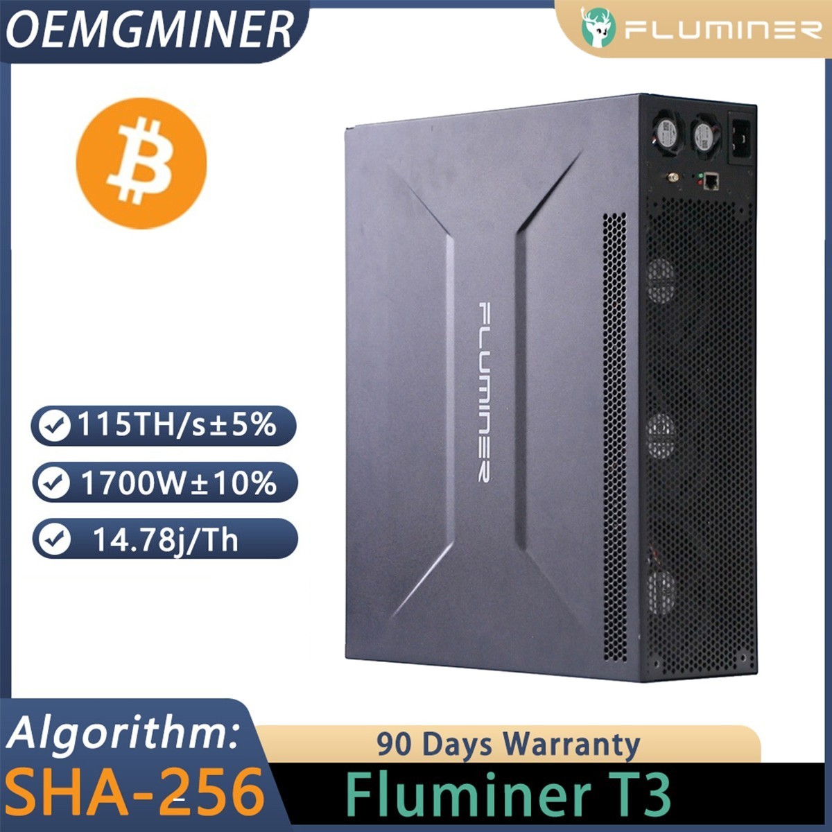 Preorder Fluminer T3 115Th/s 1700W SHA256 Miner With PSU Before Feb 11 th