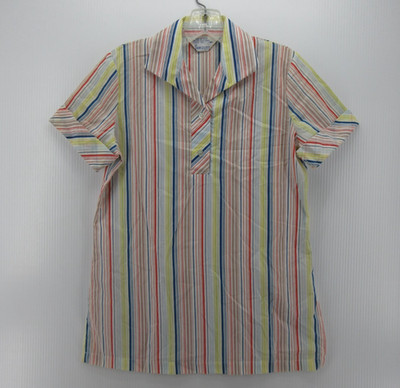 VINTAGE Sears Roebuck Top Women 10 Red Popover Blouse 70s 80s Striped Woven