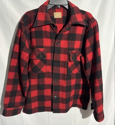 Vintage Weather Wise Sz L Wool Buffalo Plaid 60s 70s Minnesota USA