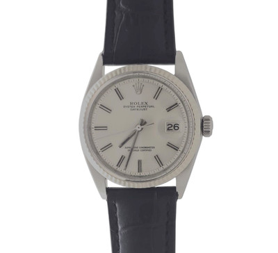 Rolex Datejust 1601 Automatik 36 mm Silber Vintage Plexiglas Lederband