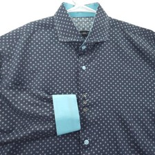 Bogosse Shirt Mens Large Navy Blue Geometric Flip Cuff Button Front Cotton