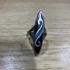 Vintage Sterling Silver Black Onyx Turquoise Inlay Ring Size 5 1/4.