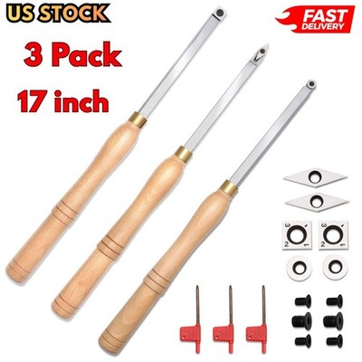 3Pcs 17  Full Size Woodturning Carbide Lathe Tools, Rougher Detailer Finisher