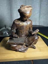 Vintage Hand Carved Asian Man With Abacus Scholar/merchant Figurine.