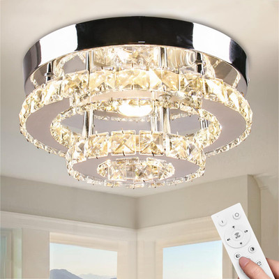 Cainjiazh Mini Chandelier Led Crystal Ceiling Light 2 Layers Round Flush Mount