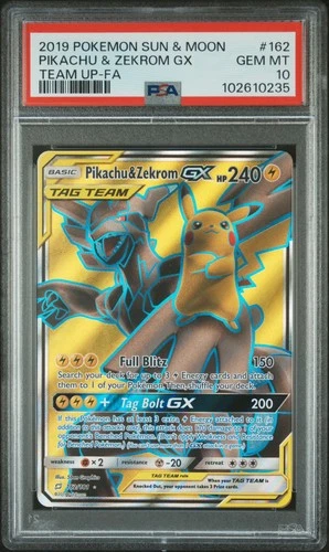 2019 Pokemon Team Up Pikachu & Zekrom Gx Full Art #162 GEM MT PSA 10