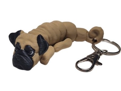 Flexibabies Pug 3.5'' Articulated 3d Puppy Dog  Fidget Toy Keychain