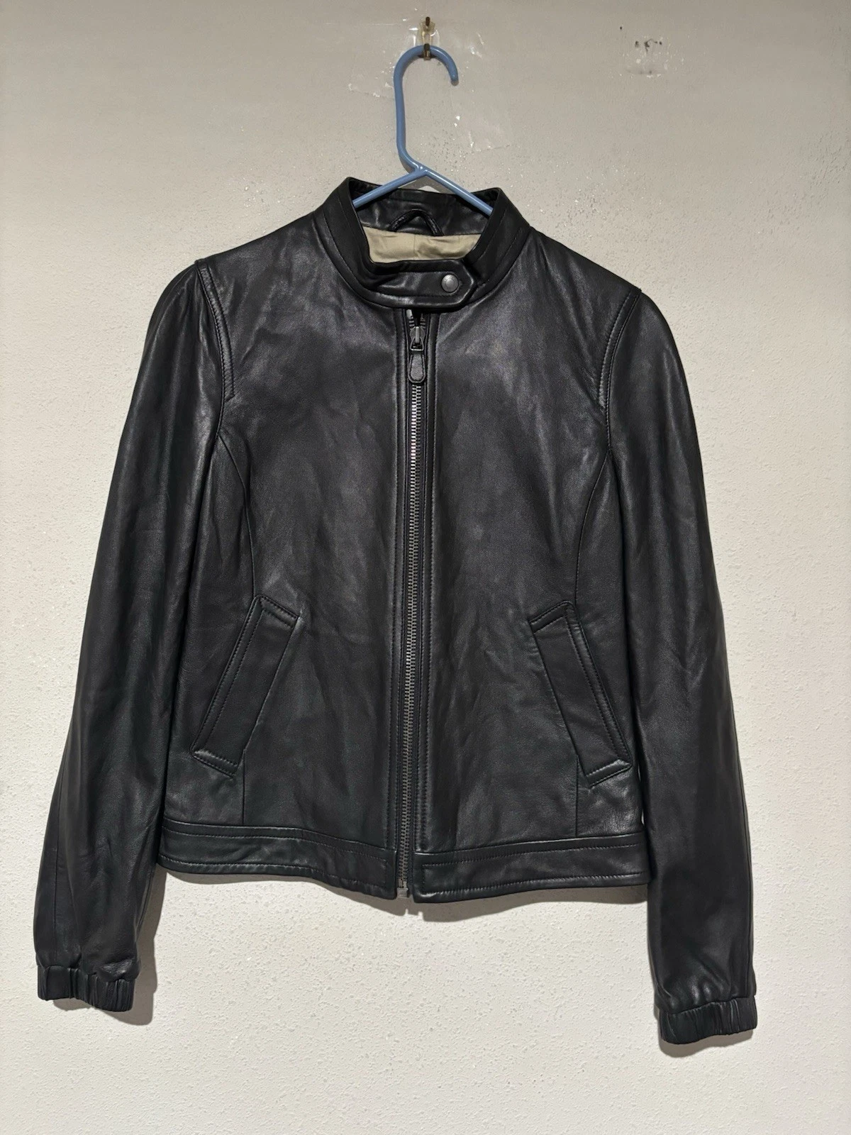 Giacca Coach pelle di pecora nera moto chic moderna cafe racer donna piccola RARA