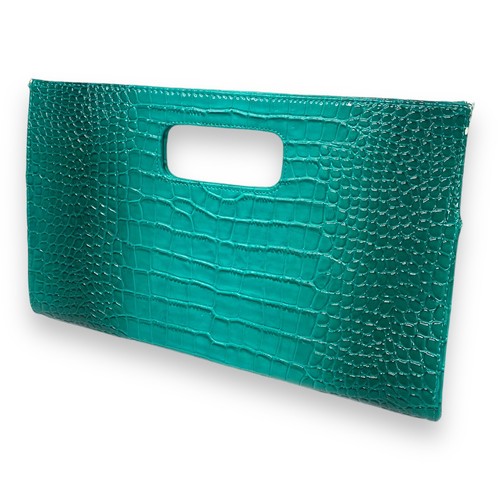 90s Neon Cato, Teal Faux Alligator Leather Clutch Purse Retro Hipster Vtg Bag - Picture 3 of 8