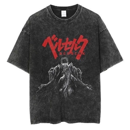 Vintage Washed Anime Graphic T-Shirt Men’s Streetwear | Hip Hop Harajuku Cotton