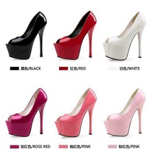 Womens 15cm High Heels Prom Wedding Dress Shoes Shiny Leather Platform Pump 0512