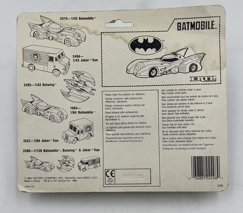 1989 ERTL DC COMICS BATMAN DIECAST MICRO SET ON CARD BATMOBILE BATWING JOKER VAN - Picture 2 of 3