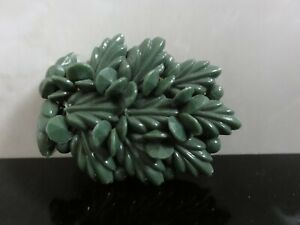 Pin Brooch Celluloid Jade Green Dark Grained Wood Hand Carved Flower Floral Leaf Design Vintage c.1930s