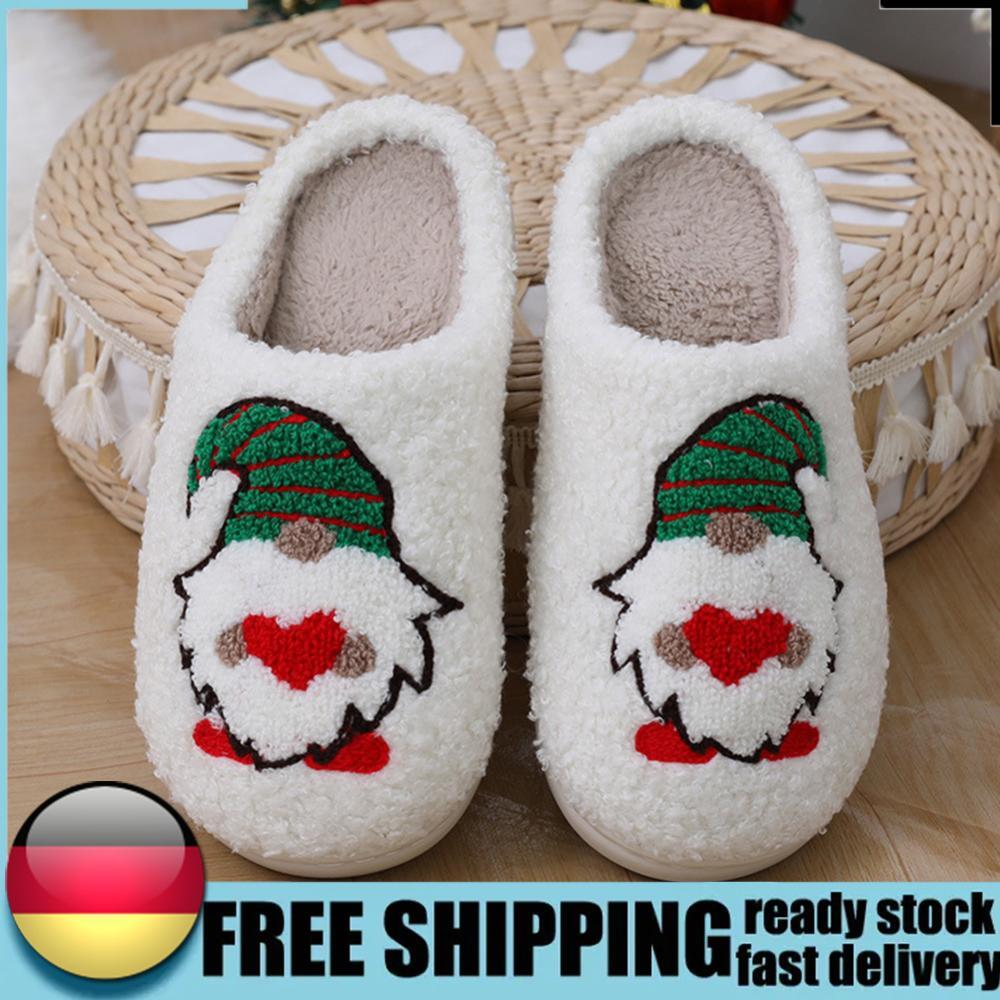 APL Christmas Furry Slippers Cozy Dwarf Indoor Fuzzy Shoes Cartoon for Winter Indoor