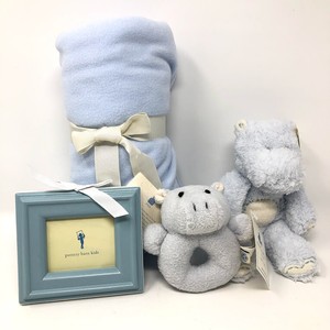 Pottery Barn Kids Baby Boy Blanket Hippo Rattle Plush Toy Picture