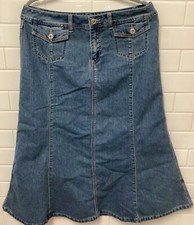 Christopher Banks Denim Maxi Skirt 12 Cottagecore Flared Stretch Boho Long Flowy