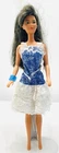 MATTEL BARBIE Asian Doll Black Crimped Hair Brown Eyes Blue White Dress 12"Tall