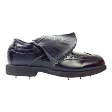 Vintage Footjoy Men's Black Leather Golf Shoes 05-DR 7.5 Wide w/ Metal Spikes