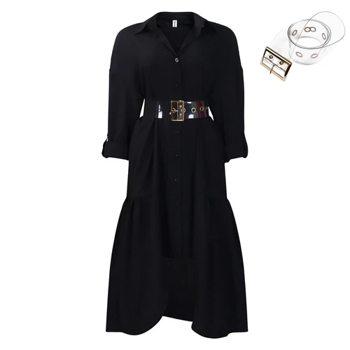 Women's Elegant Lapel Maxi Long Dress Casual Fashion Solid Shirt Club Dress - Bild 4 von 35
