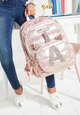 Justice Girls Quilted Rose Gold Unicorn Initial Backpack Rucksack School Bag