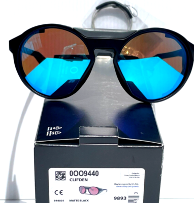 Oakley CLIFDEN Matte Black Round POLARIZED Galaxy Blue Mirror