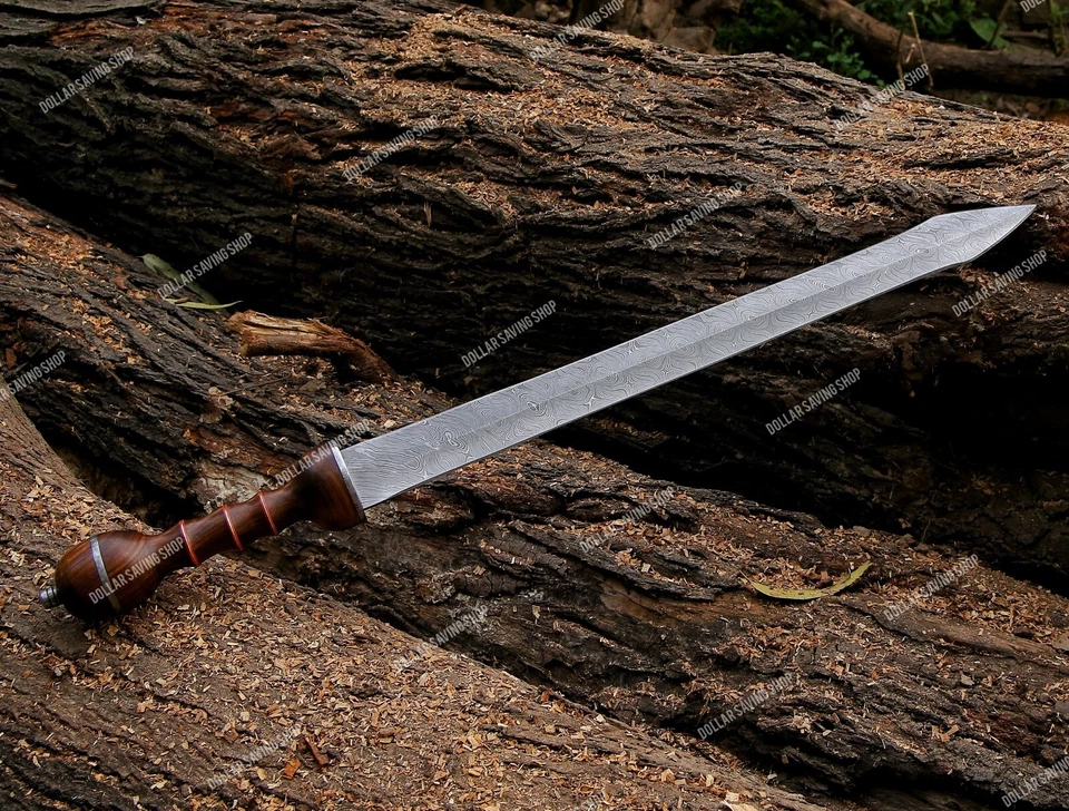 全手工大马士革钢角斗士/角斗士剑带 Wangi 木柄。 — 第 3/4 张图片