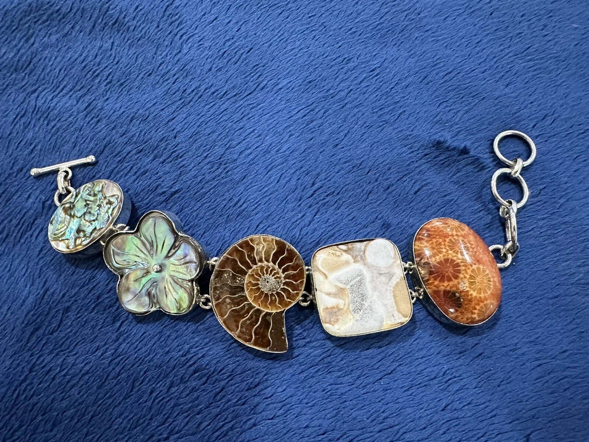 Charles Albert Sterling Silver Abalone Ammonite Toggle Bracelet 7