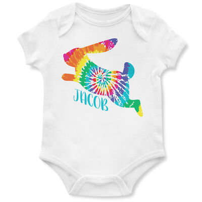 Personalisierte erste Ostern Babygrow Krawatte färbend Hase Baby maßgeschneiderte Frühlingswesten